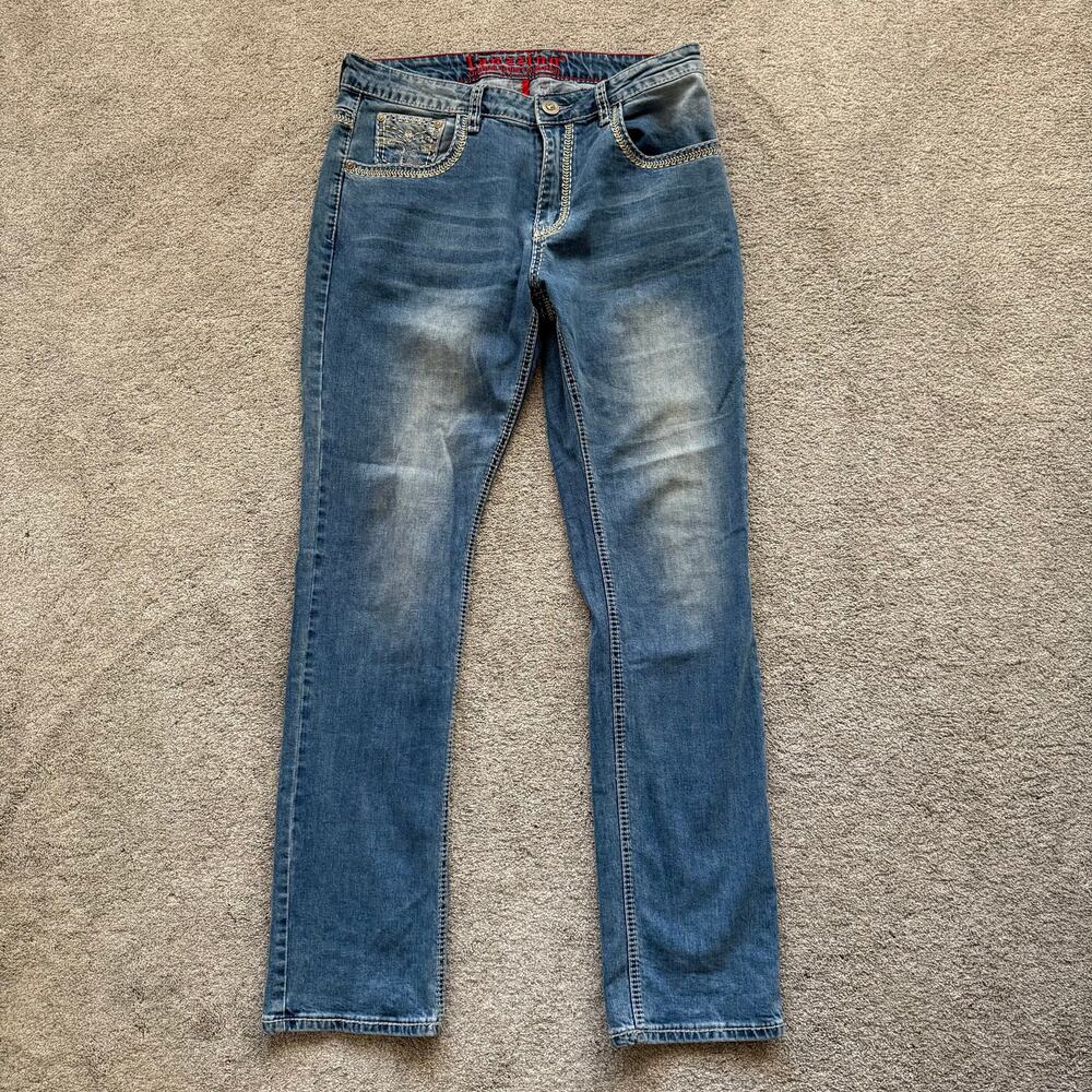 VTG Lanzzino Jeans Mens 34x34 Blue Cotton Denim Straight Faded Western Workwear